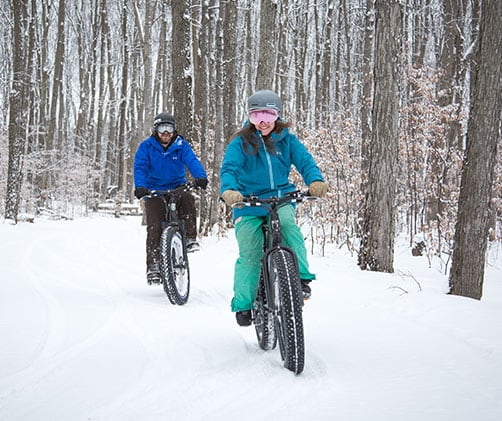 Fat Tire Snow Biking and electric fat tire biking at Boyne Mountain Resort  is fun for the whole family on vacation